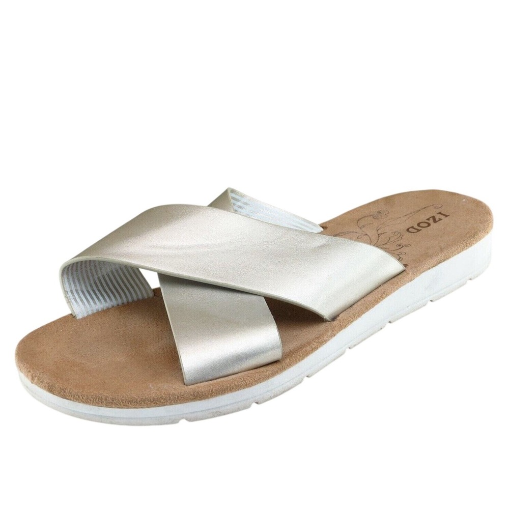 IZOD Sz 7 M Champagne Slide Synthetic Women Sandals